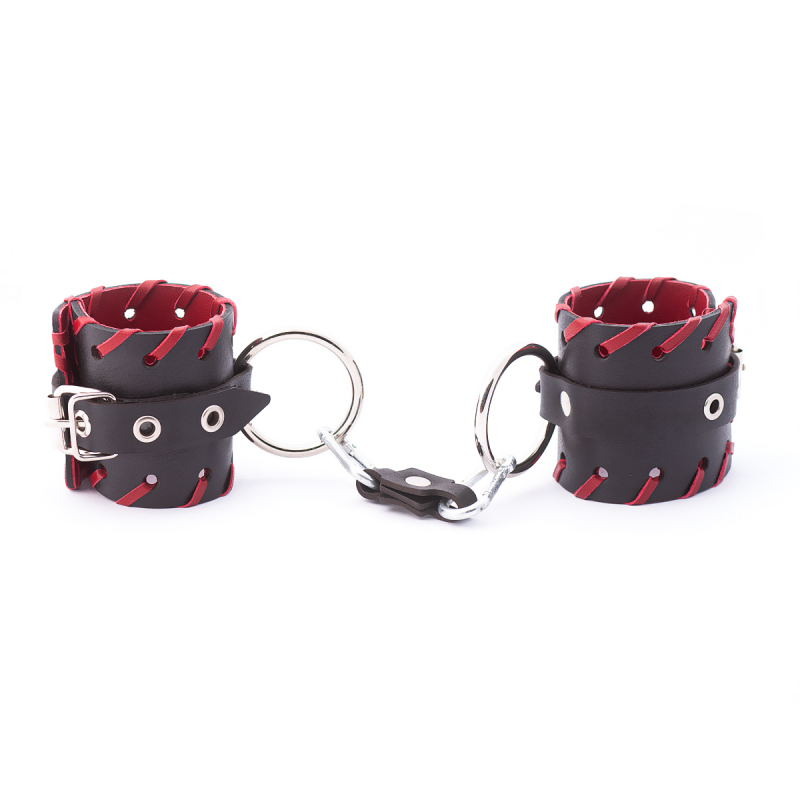 Наручники "Crazy Handmade" черно-красные, кожа 